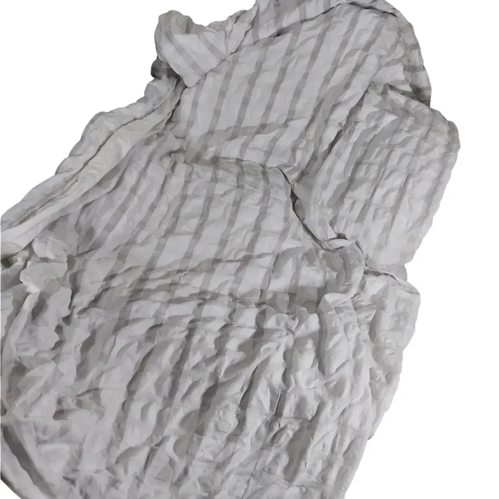 CHARTER CLUB! WHITE & TAN SHABBY CHIC SUBTLE PLAID PUCKERED DUVET COVER! SZ TWIN